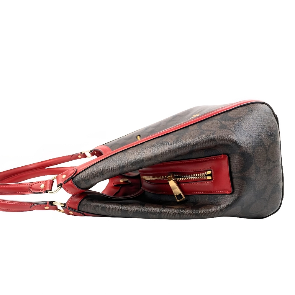 Coach Brown Signature Coated Canvas & Red Leather Trim Kristy Shoulder Bag - Picture 12 of 14